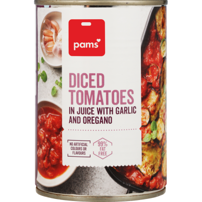 Pams Diced Tomatoes In Juice With Garlic And Oregano