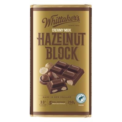 Whittaker's Hazelnut Block 33% Cocoa Milk Chocolate Block