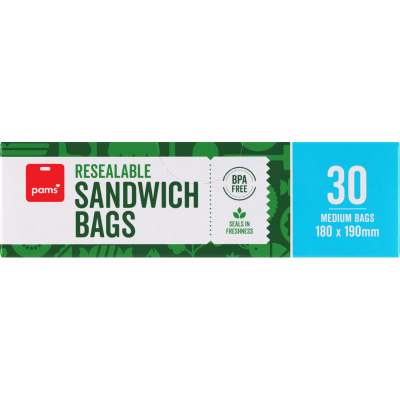 Pams Resealable Sandwich Bags 180 x 190mm