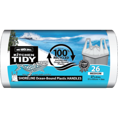 Big Black Sacks Kitchen Tidy Liner 100% Recycled Ocean Bound Plastic Tie Top Medium 51x 65cm 27 Litre